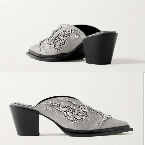 New JIMMY CHOO Cece Mule II 60 Silver Glitter Crystal Mules $2,995 37 - Picture 5 of 15